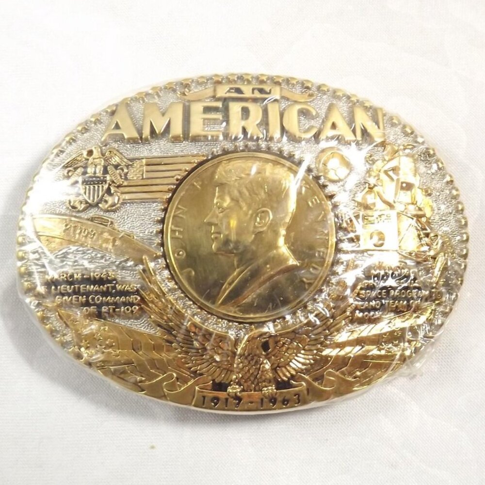 Vintage NOS John F. Kennedy Coin Belt Buckle, 1st Edition, No. 261, 24KGP